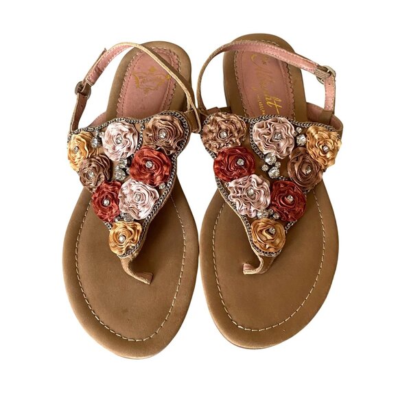 Anthropologie‎ Miss Albright Floral Leather Sandals Sz 6 Boho Elegant Neutral - Picture 1 of 7